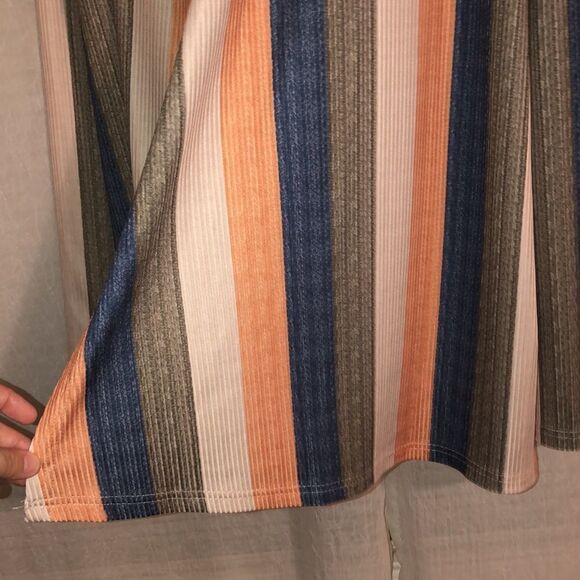 XL Colored Vertical Striped Ribbed Waterfall Open Long Sleeve Cardigan Duster - Picture 6 of 10